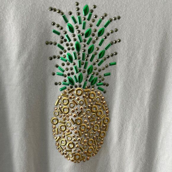 Coral Bay Light Blue Tee Intricate Pineapple Embellishment SZ M - Picture 3 of 7